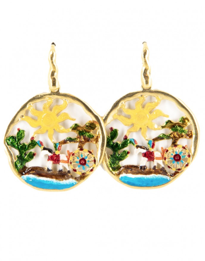 Orecchini Paesaggio Siciliano Grandi Smaltati - Terra del Sole