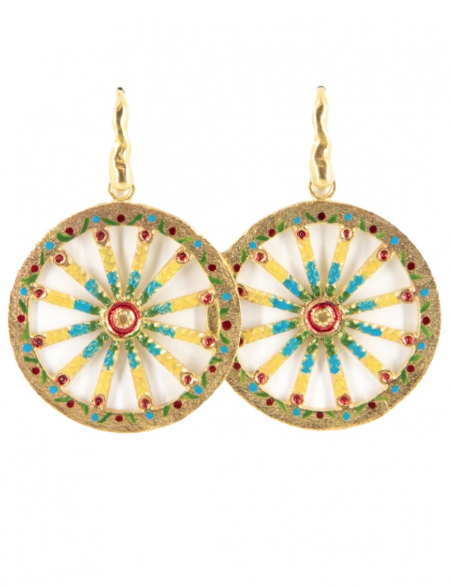 Orecchini Ruota Carretto Siciliano Grandi Smaltati - Terra del Sole