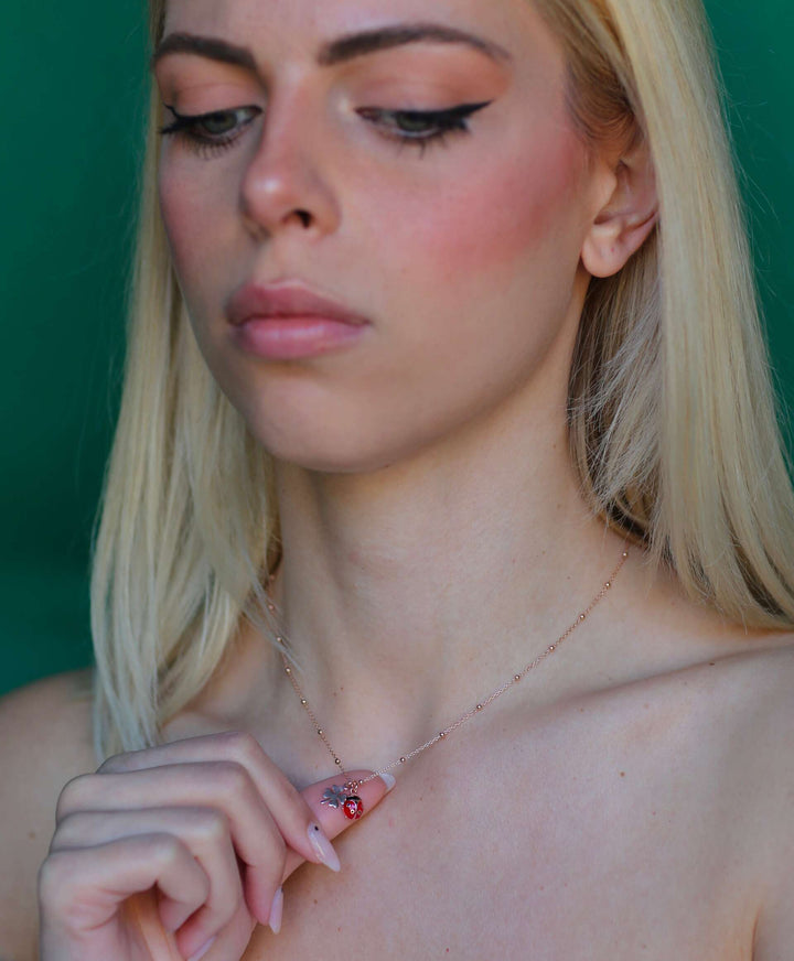 Collana Coccinella Quadrifoglio