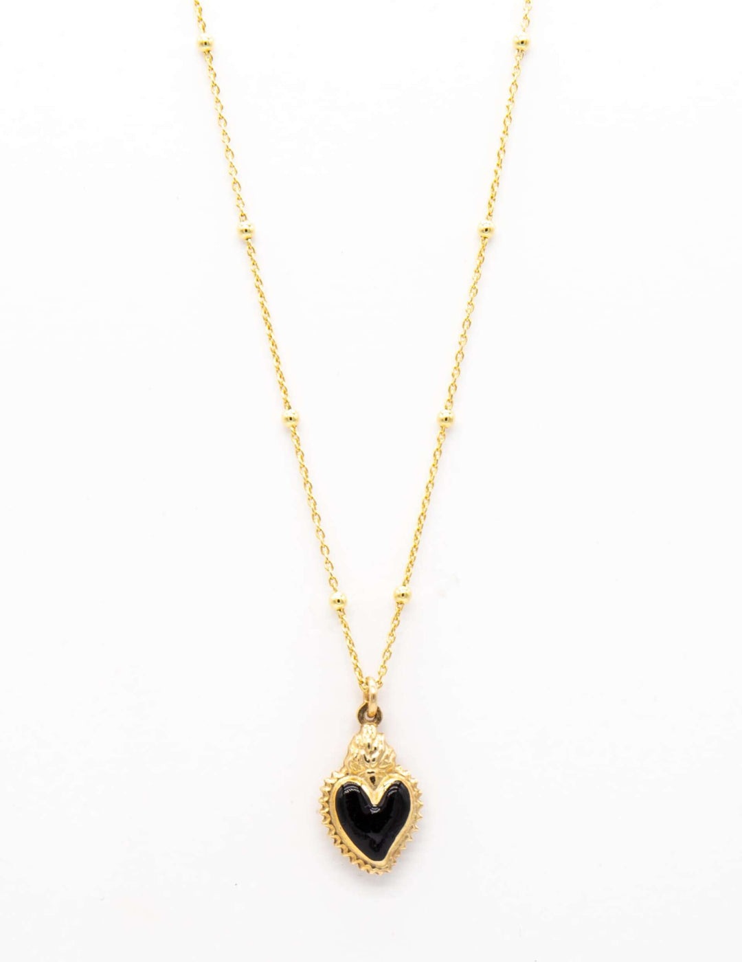 Collana Cuore Sacro Smaltato Nero