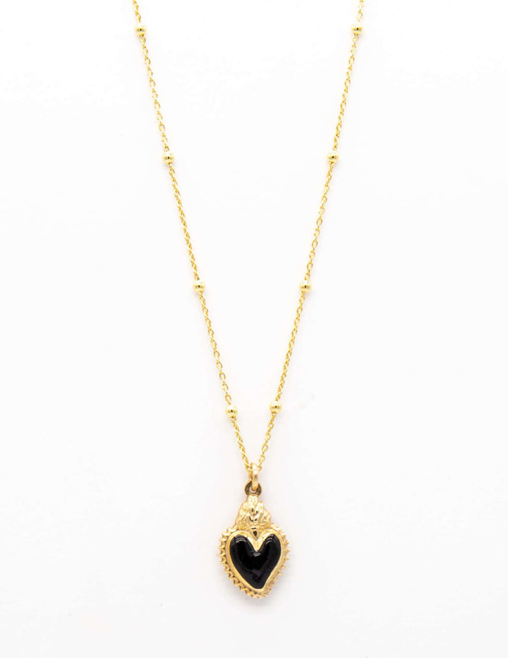 Collana Cuore Sacro Smaltato Nero