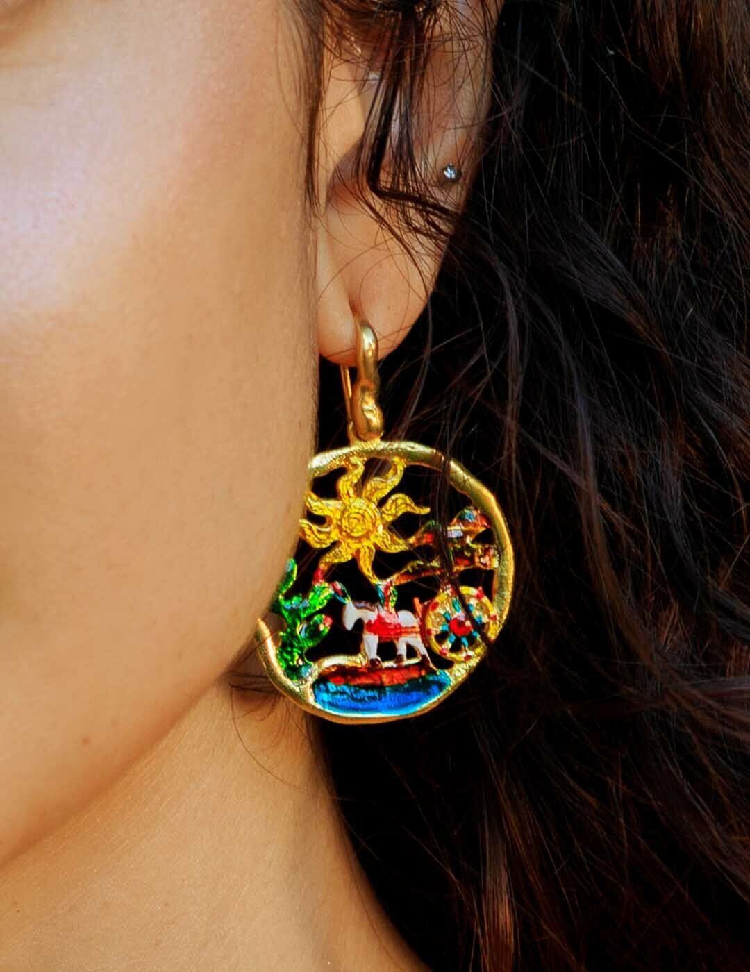 Orecchini Paesaggio Siciliano Grandi Smaltati - Terra del Sole