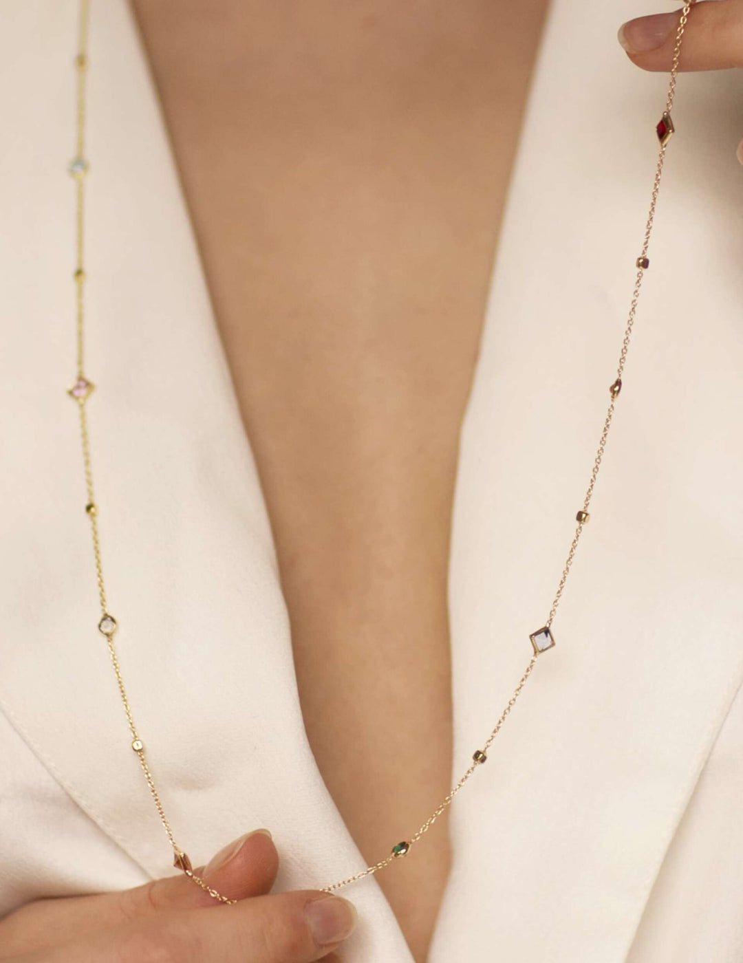 Collana Lunga Elegance Quarzi Quadratini