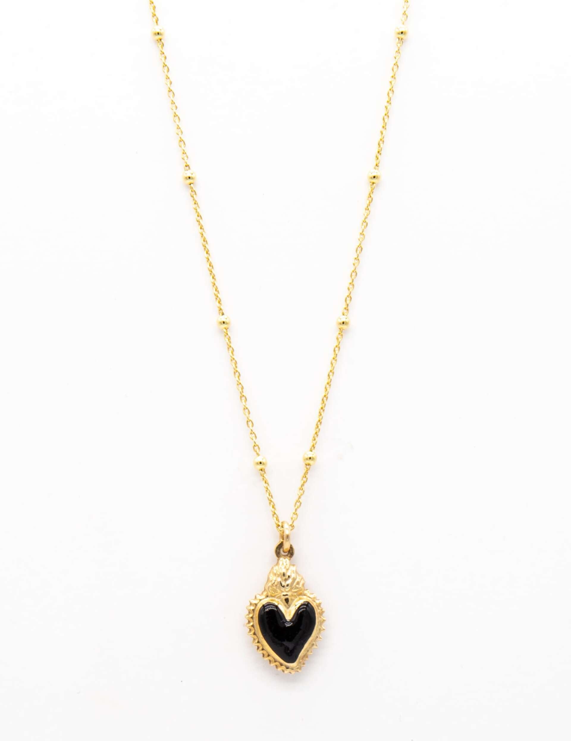 Collana Cuore Sacro Smaltato Nero